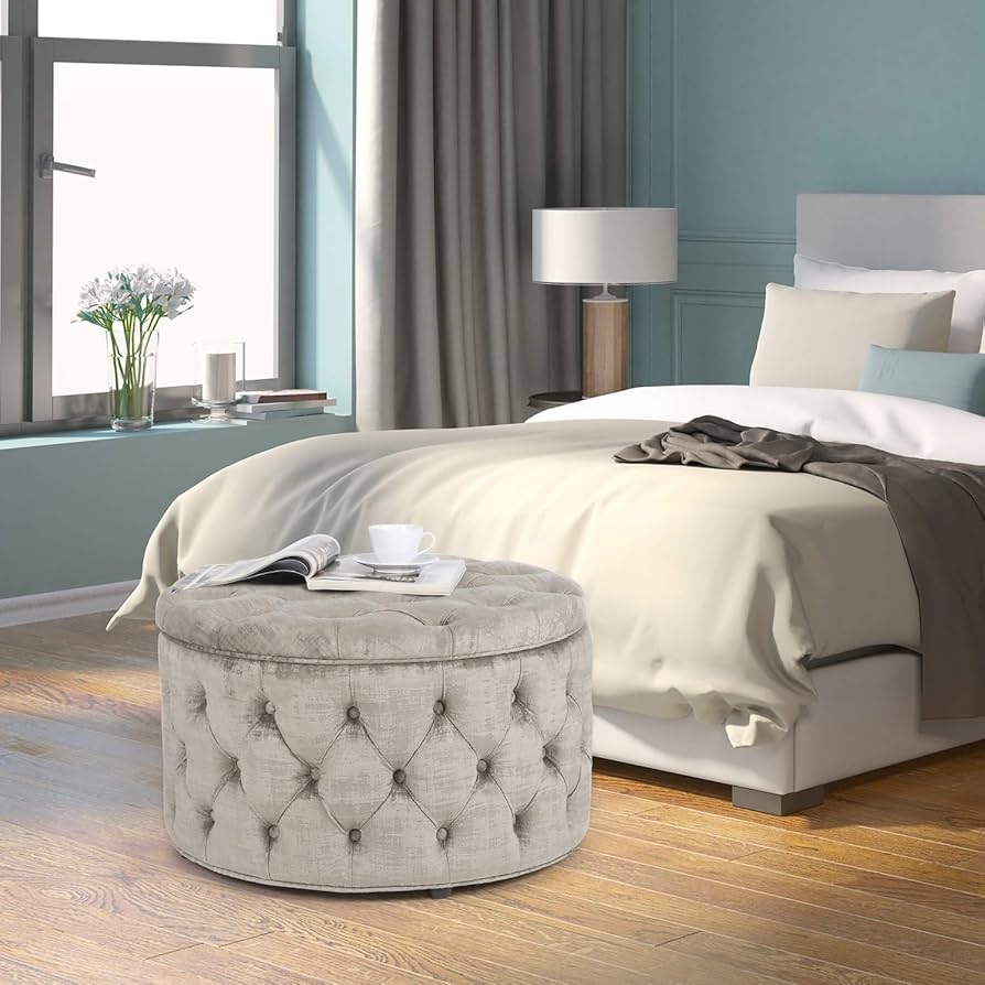 reemeeiii　オットマン Amazon.com: Homebeez 28 Inch Round Velvet Storage Ottoman